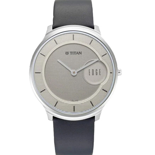 Titan Edge Slim Leather Strap Grey Dial Analog Watch for Men 38mm NT1843SL01