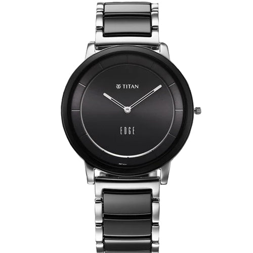 Titan Edge Fusion Quartz Analog Black Dial Two Toned Steel & Ceramic Strap Watch for Men 41mm NT1878KD01