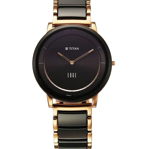 Titan Edge Fusion Quartz Analog Black Dial Black Steel & Ceramic Strap Watch for Men 41mm NT1878KD03