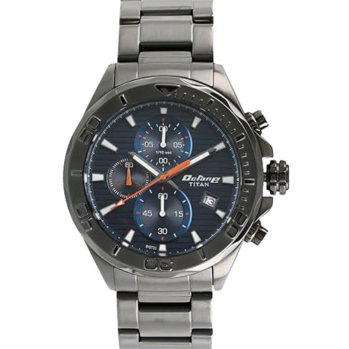 Titan Quartz Chronograph Blue Dial Stainless Steel Strap Watch for Men 45mm NT90087QM01