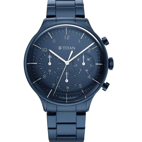 Titan Urban Magic Blue Dial Multial Stainless Steel Strap watch for Men 42mm NT90102QM01