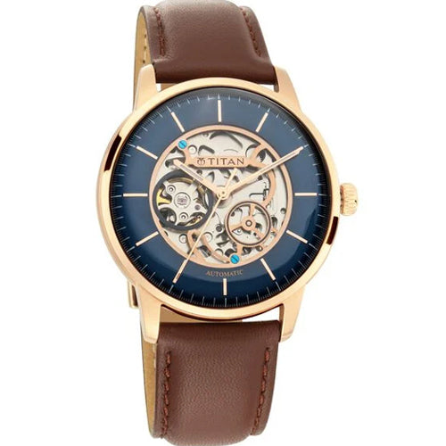 Titan Automatics Blue Dial Automatic Leather Strap watch for Men 44mm NT90110WL02