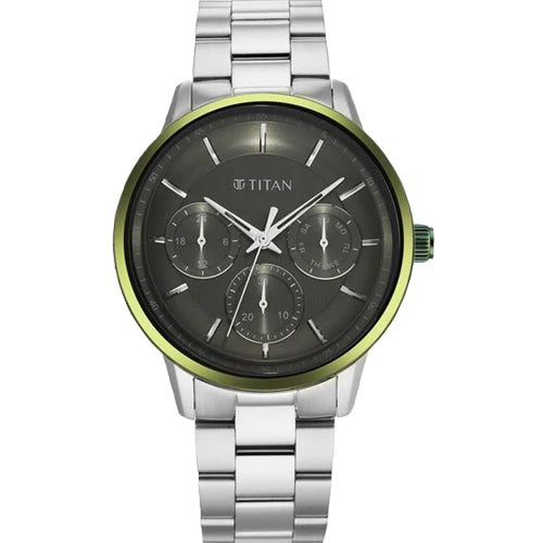 Titan Urban Magic Green Dial Quartz Multifunction Stainless Steel Strap watch for Men 42mm NT90133KM01