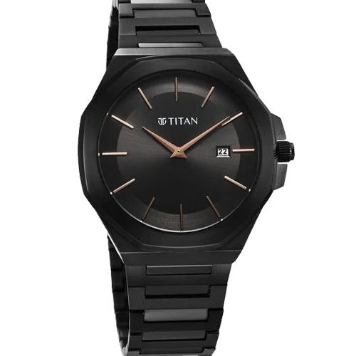 Titan Classic Slim Quartz Analog with Date Black Dial Stainless Steel Strap Watch for Men 43.5mm NT90167NM01