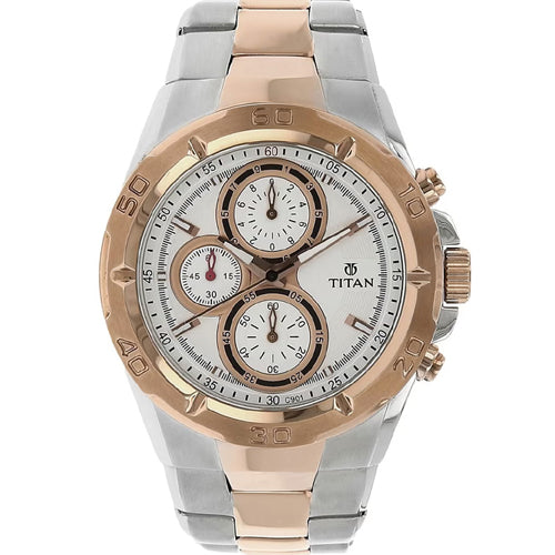 Titan Regallia Rose Gold Chronograph Stainless Steel Strap Watch for Men 42.2mm NT9308KM01