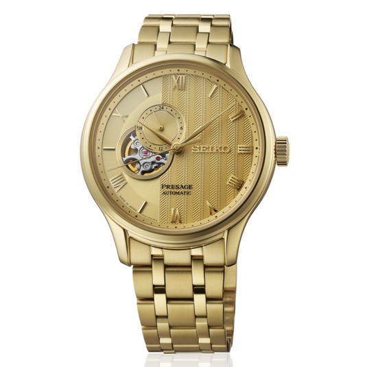 Gold Seiko watch on a white background