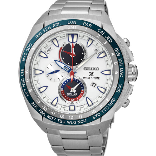 Seiko Prospex World Time Solar Date White Dial 44.6mm Men SSC485P1