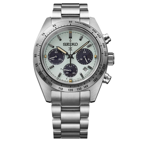 Silver Seiko watch with a detailed face on a white background