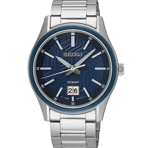 Seiko Classic Quartz Window Date Blue Dial Men 39.5mm SUR559P1