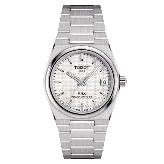 Tissot T-Classic Men Prx Powermatic 80 35Mm Automatic Superluminova White Mother-Of-Pearl