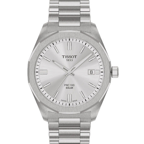 Tissot T-Classic PRC 100 Solar Quartz Silver Dial Men 39mm T1514221103100