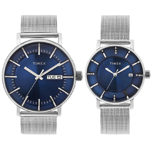Timex Blue Round Dial Analog Pair's Watch 43mm & 36 mm TW00PR323