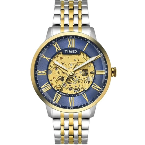 Timex E Class Trend Men Automatic Blue Round Stainless Steel Dial Watch 42mm TWEG23505