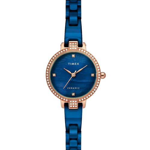 Timex Fashion Women's Blue Mother of Pearl Dial Round Case 3 Hands Function Watch 28mm TWEL15702