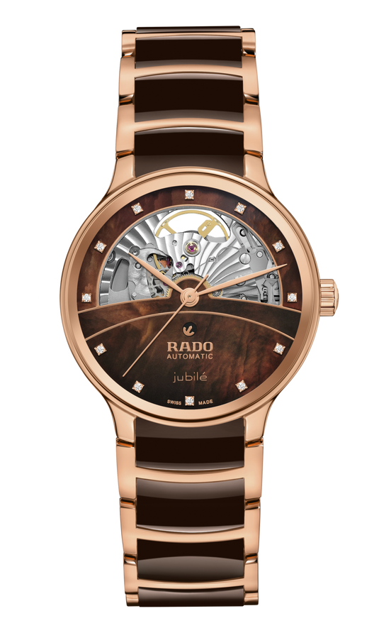 Rado Centrix Automatic Diamonds Open Heart Brown & Rose Gold Dial Women 35MM