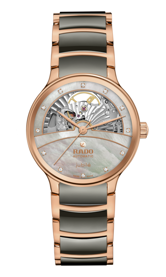 Rado Centrix Automatic Diamonds Open Heart Rose Gold & Silver Dial Women 35MM