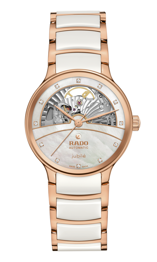 Rado Centrix Automatic Diamonds Open Heart Rose Gold & White Dial Women 35MM
