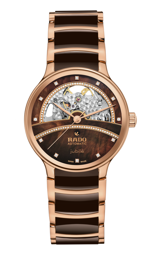 Rado Centrix Automatic Diamonds Open Heart Brown & Rose Gold Dial Women 35MM