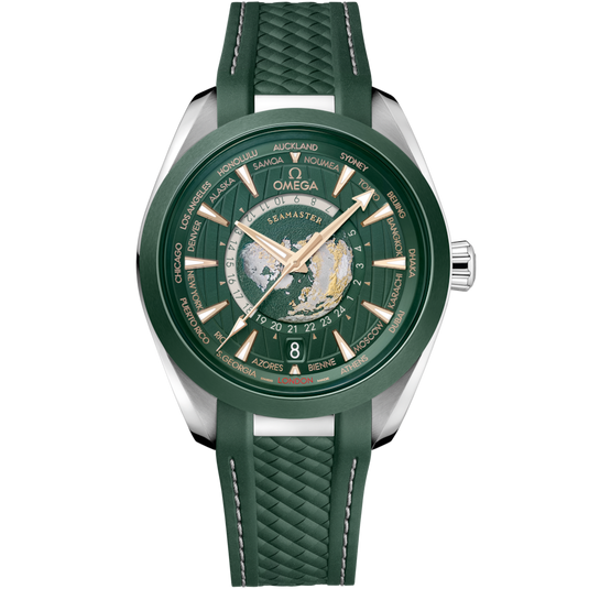 Omega Seamaster Aqua Terra 150M Co‑Axial Master Gmt Worldtimer Green Dial Men 43MM