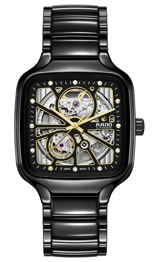 Rado True Square Automatic Open Heart Black, Yellow Dial Unisex 38mm