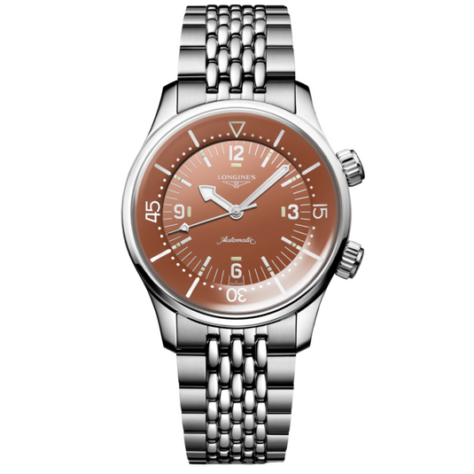 Longines Legend Diver Terracotta Dial & Silver Chain Watch for Men