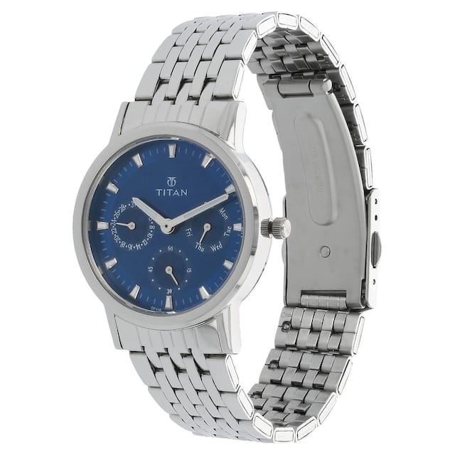 Titan Blue Dial Silver & Stainless Steel Strap