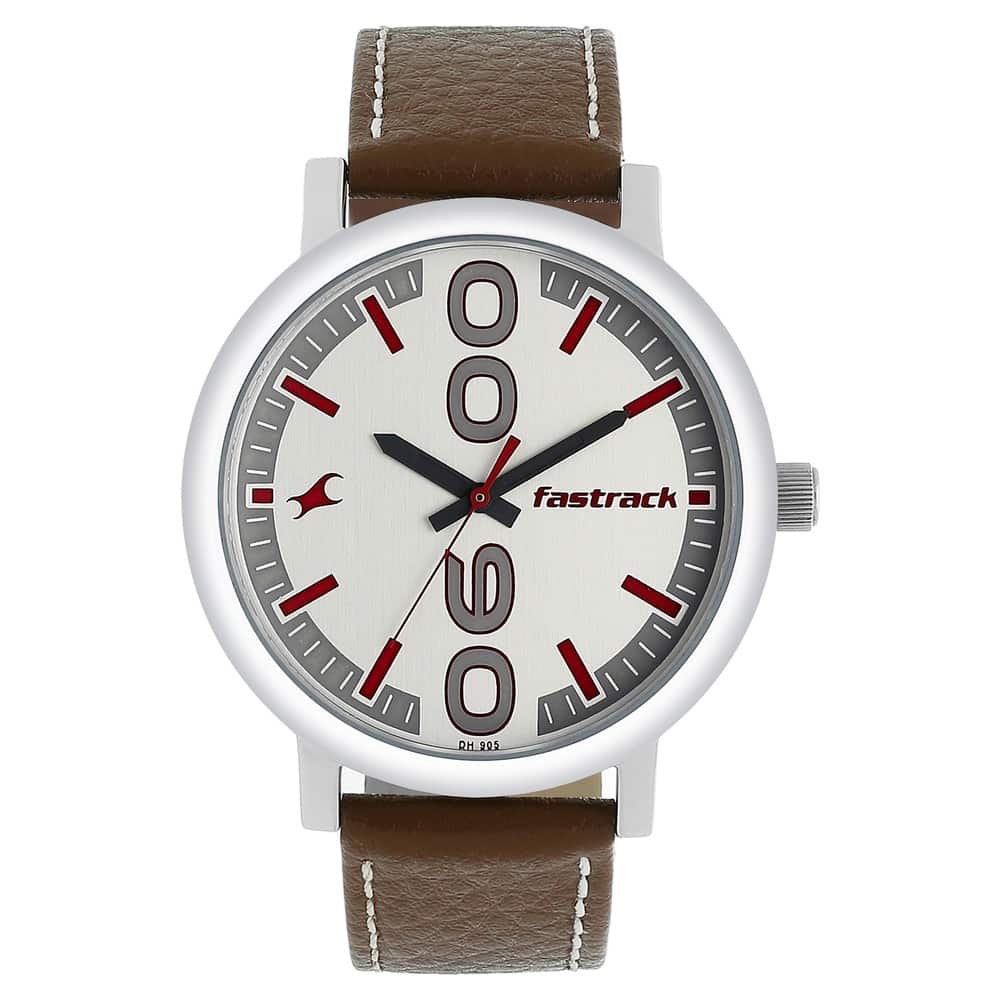 Bold White Dial & Brown Leather
