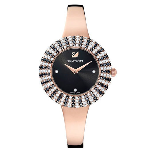 Crystal Rose Black Dial Metal bracelet Strap
