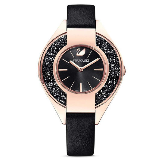 Crystalline Sporty Black Dial & Leather Strap
