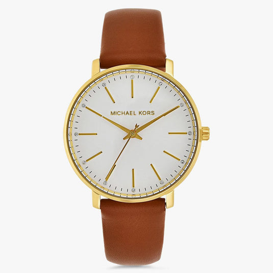 Pyper Analog White Dial Brown Leather