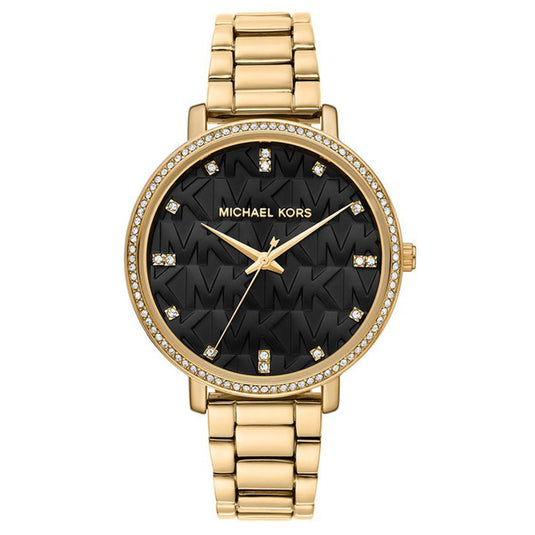 Pyper Black Dial Gold Stainless Steel Strap