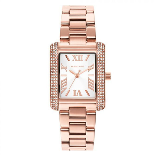 Mini Emery Pave White Dial Rose Gold Strap