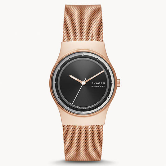 Skagen Sol Black Dial Solar-Powered Rose Gold