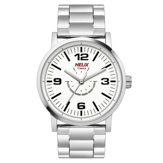 Helix Men White Dial Stainless Steel Strap