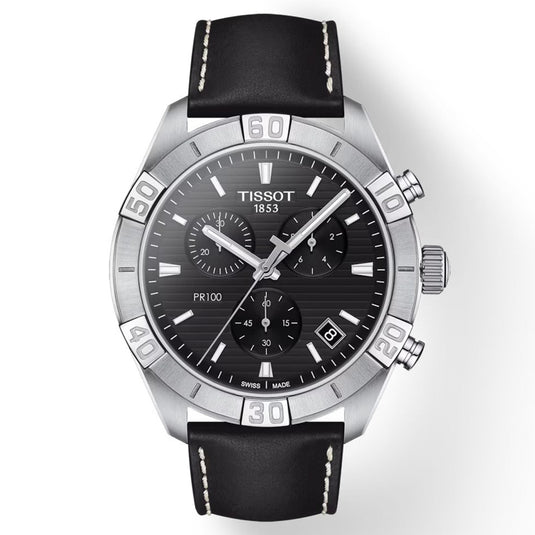 T-Classic PR 100 Sport Gent Chronograph Leather Black,Tissot T-Classic Black Dial Men 44mm