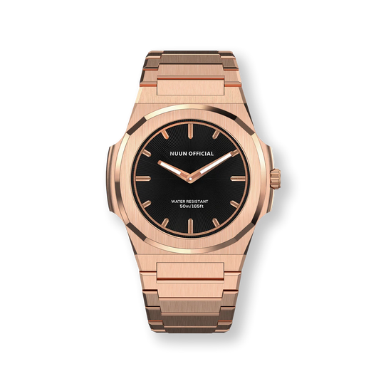 Nuun Official MS Rosegold Men Analogue Watch Black Dial With Gold Marker - MS Rosegold 38mm