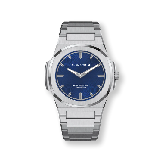 Nuun Official MS Silver Men Analogue Watch Blue Dial With Silver Marker - MS Silver 38mm