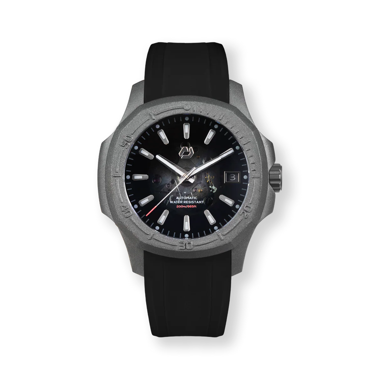 Nuun Official N200 Gunmetal v2 Index Men Automatic Watch Translucent Dial With Gunmetal 316L Sandblast Stainless Steel -  N200 Gunmetal v2