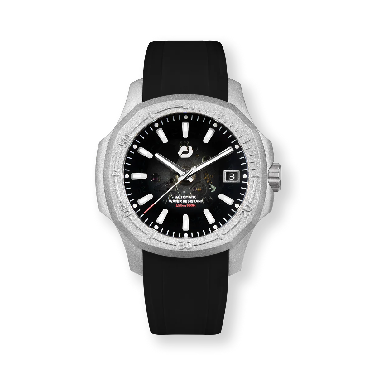 Nuun Official N200 Titanium Gray v2 Index Men Automatic Watch Translucent Dial With Titanium Gray Coated 316L Sandblast Stainless Steel - N200 Titanium Gray v2