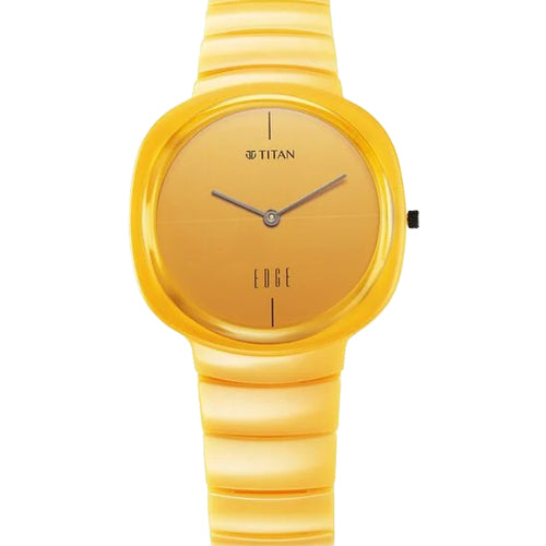 Titan Squircle Camo Quartz Analog Yellow Dial Ceramic Strap Watch For Unisex 38mm 1841QC08