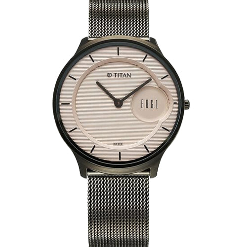 Titan Edge Murals Quartz Analog Pink Dial Grey Stainless Steel Strap Watch For Men 38mm 1843QM07