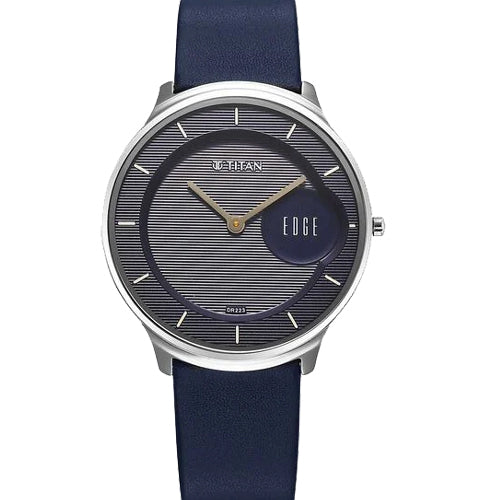 Titan Edge Murals Quartz Analog Blue Dial Blue Leather Strap Watch For Men 38mm 1843SL03