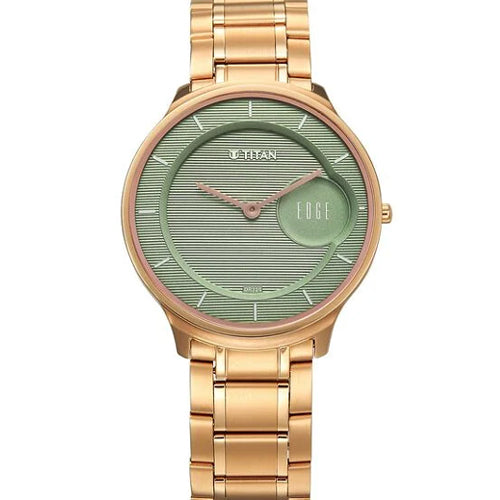 Titan Edge Murals Quartz Analog Green Dial Stainless Steel Strap Watch For Men 38mm 1843WM02
