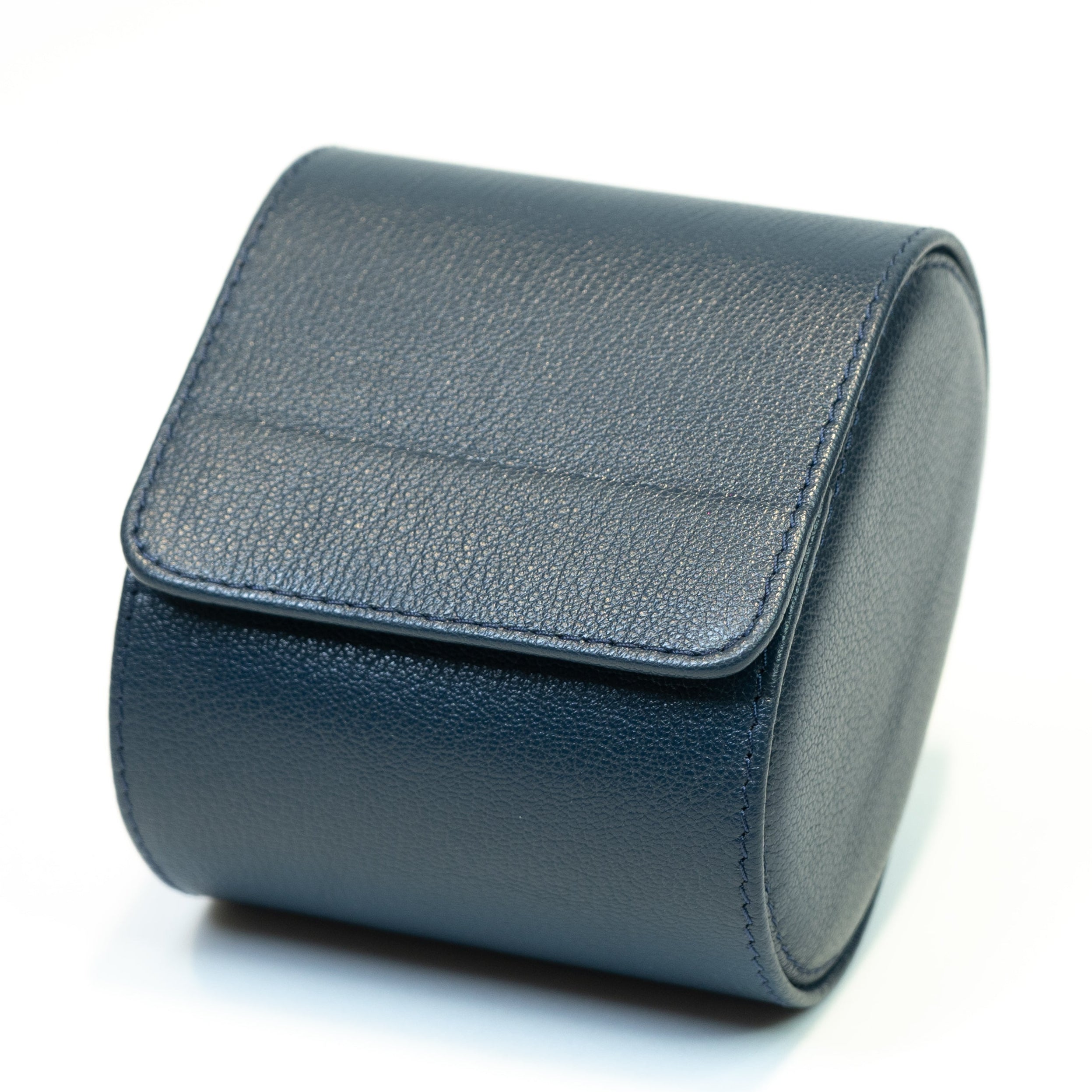 Premium Navy Blue Textured Leather Watch Roll Case – Luxury Single Watch Travel Pouch