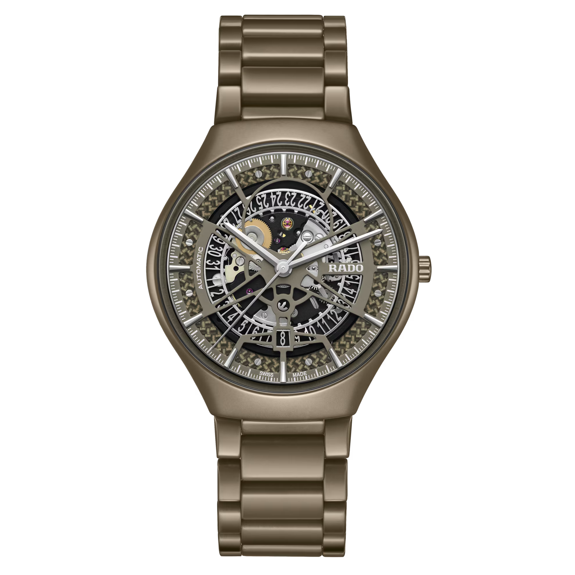 Rado True Thinline Anima Automatic Skeleton Olive Green Ceramic Watch 40mm