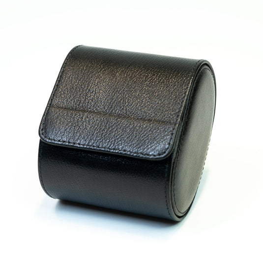 Premium Black Leather Watch Roll Case – Luxury Single Watch Travel Pouch & Storage Case