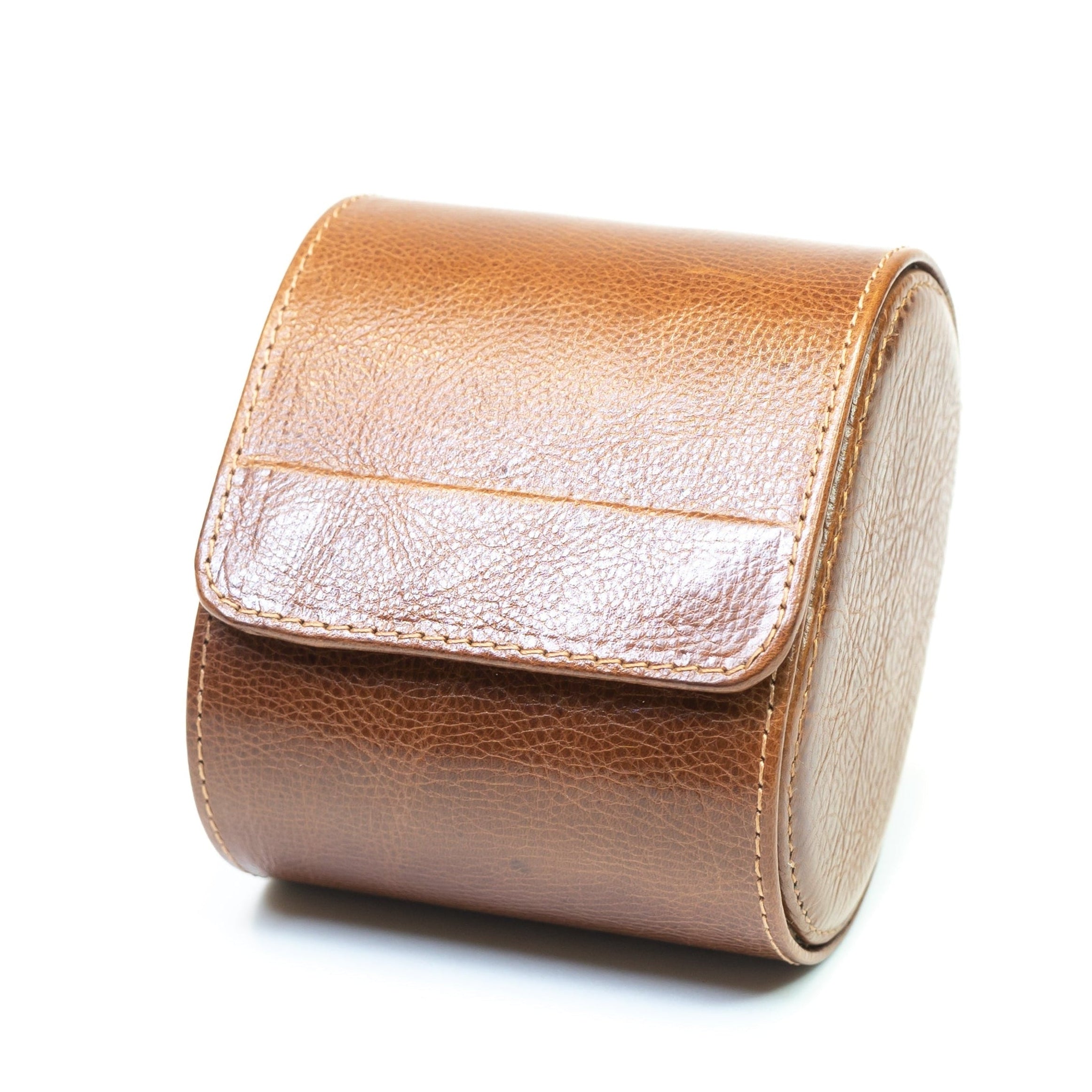 Premium Textured Tan Leather Watch Roll Case – Luxury Single Watch Travel Pouch
