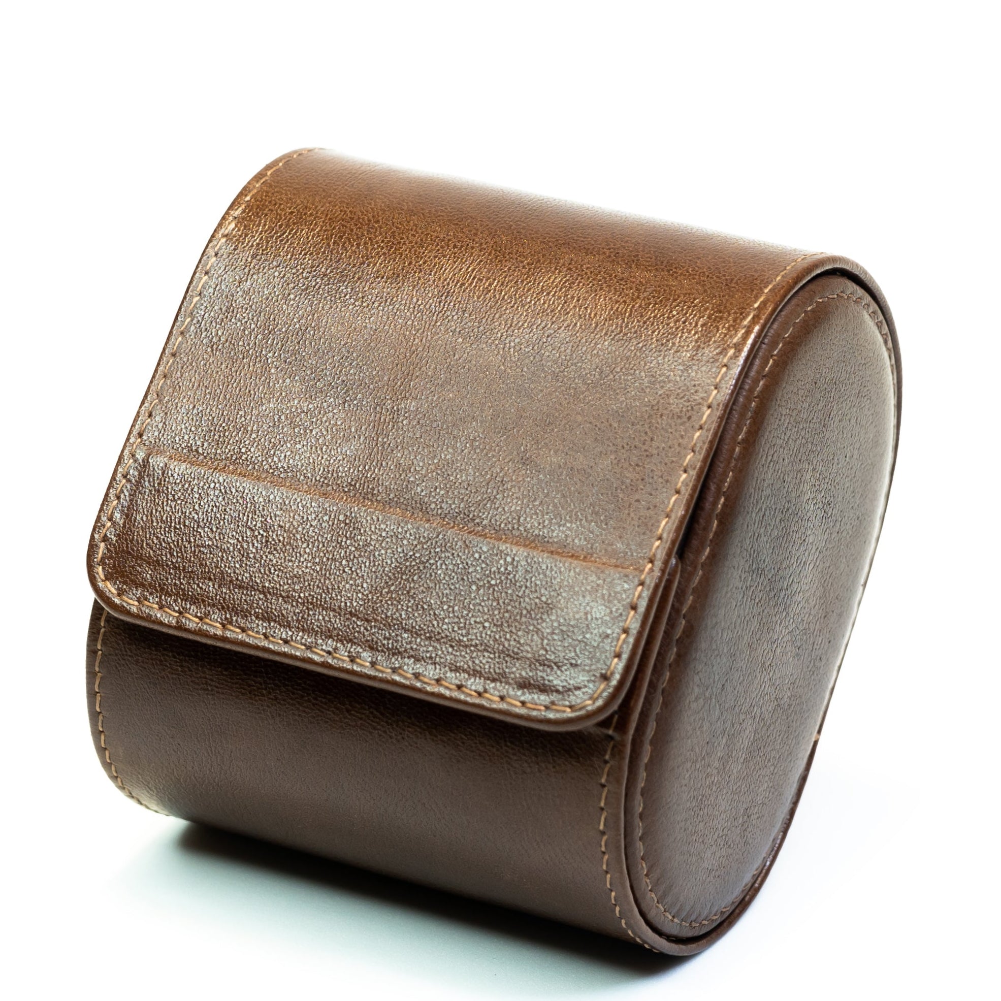 Premium Dark Brown Leather Watch Roll Case – Luxury Single Watch Travel Pouch & Organizer