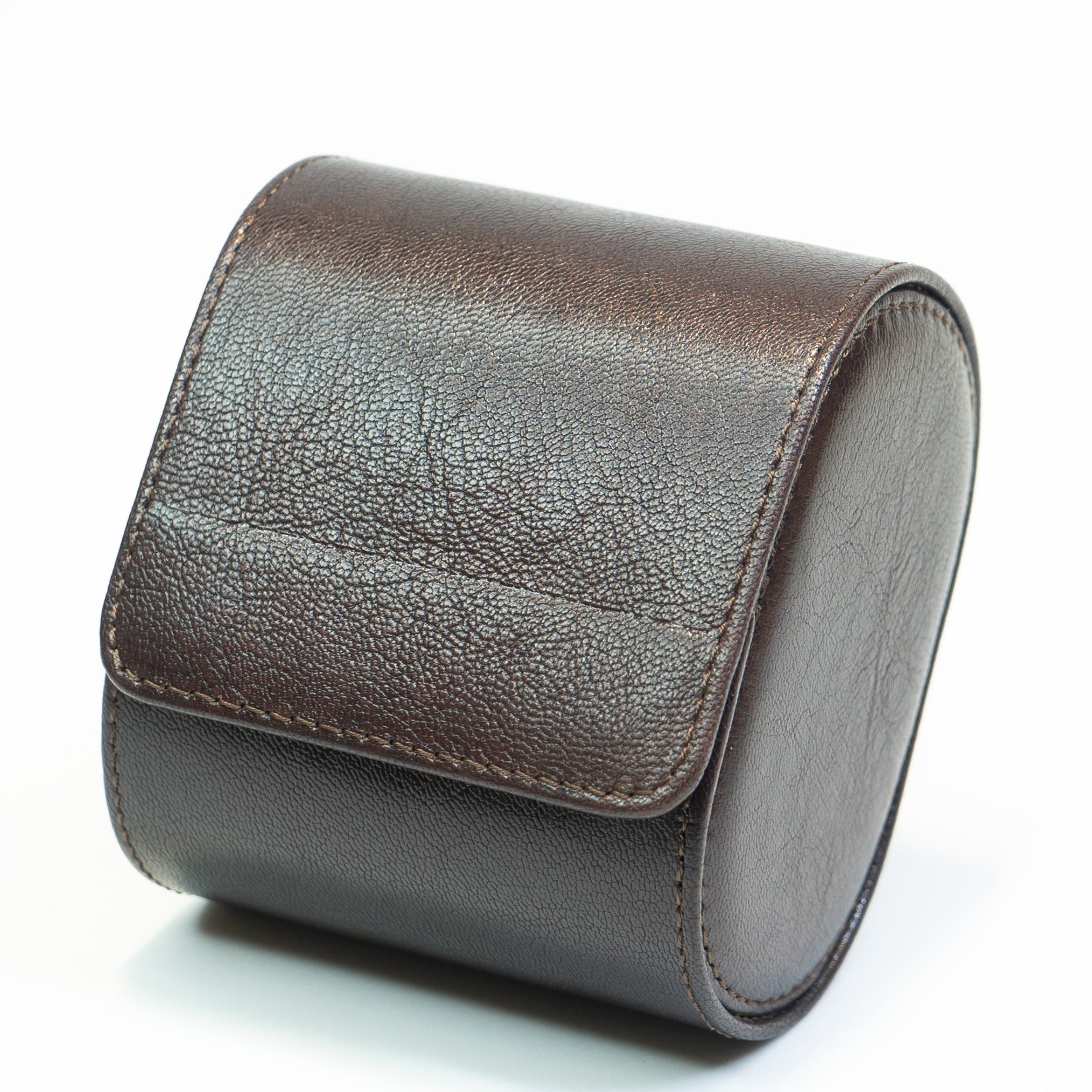 Premium Chocolate Brown Pebble Leather Watch Roll Case – Luxury Single Watch Travel Organizer