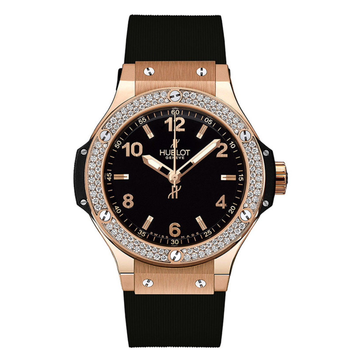 Hublot Big Bang Gold Diamonds Matte Black Dial Women's Watch 38 mm